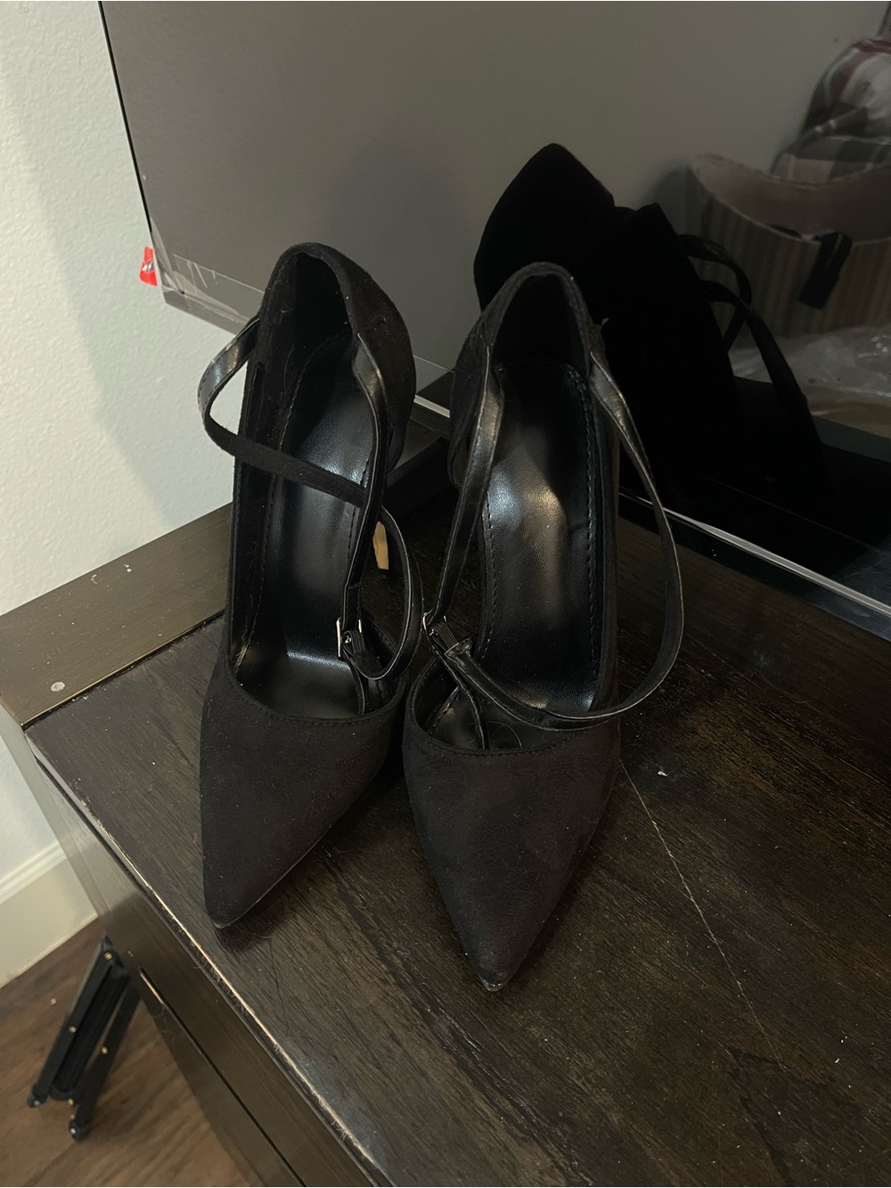 Black Women's Pointed-Toe Ankle-Strap Heels